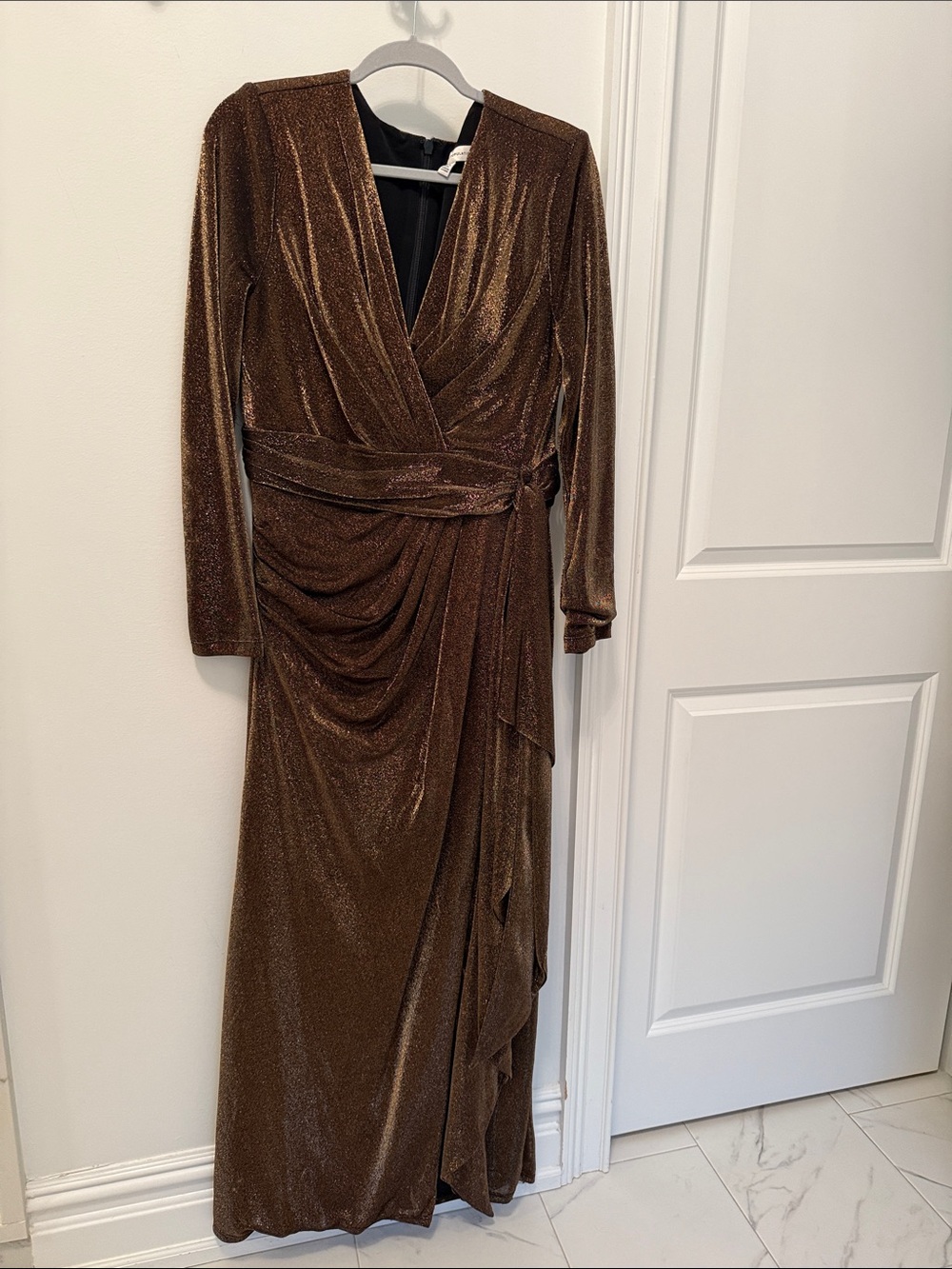 Bronze Dress the Population faux wrap dress.